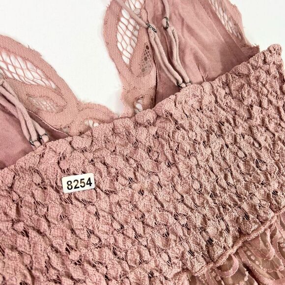 Free People Dress Womens Small Adella Lace Strappy Tiered Ruffle Slip NEW Pink - Picture 12 of 12